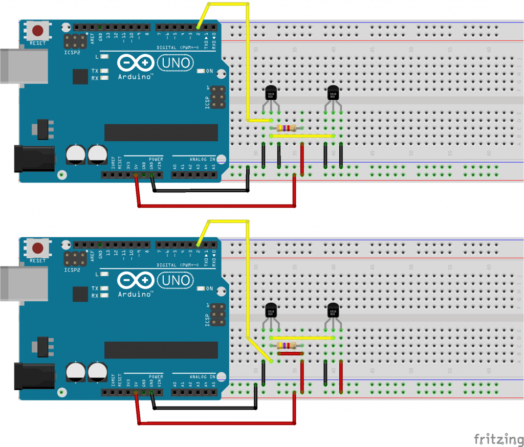 ARDUINO VE BİRDEN FAZLA DS18B20 İLE SICAKLIK ÖLÇÜMÜ UYGULAMASI devresi